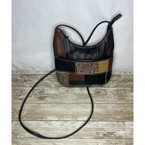 Vtg. Stone Mountain Shades of Brown Genuine Leather Patchwork Small Hobo Bag